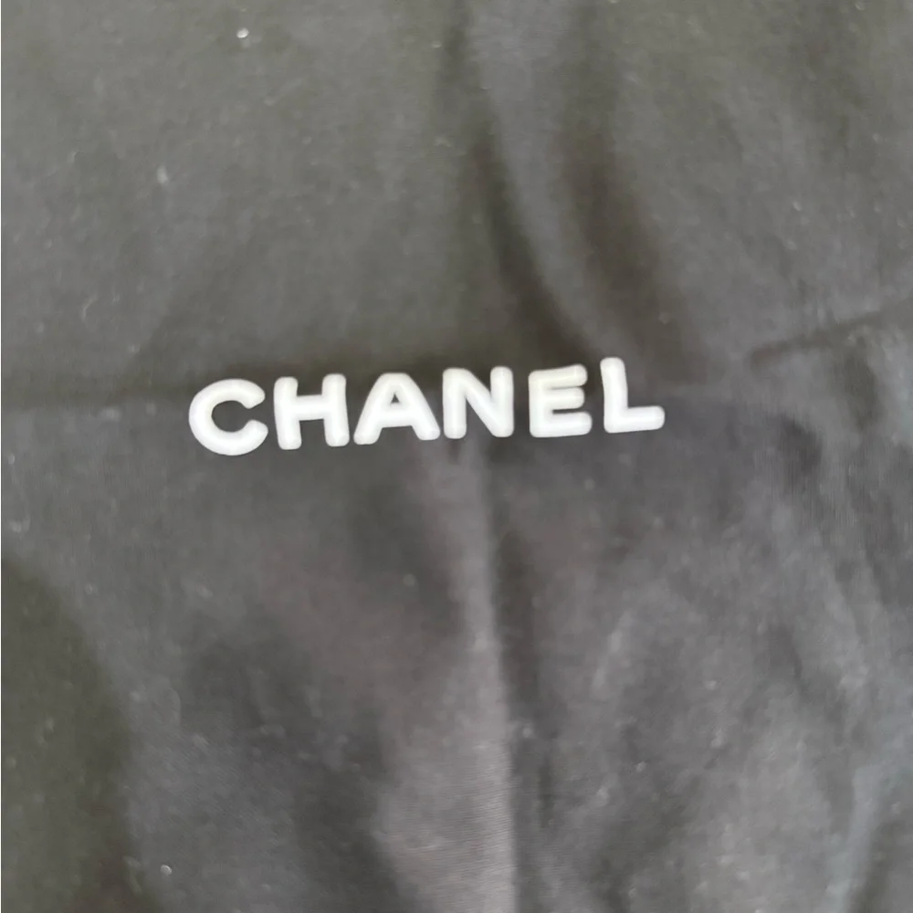 CHANEL Black and White Logo Drawstring Dust Bag